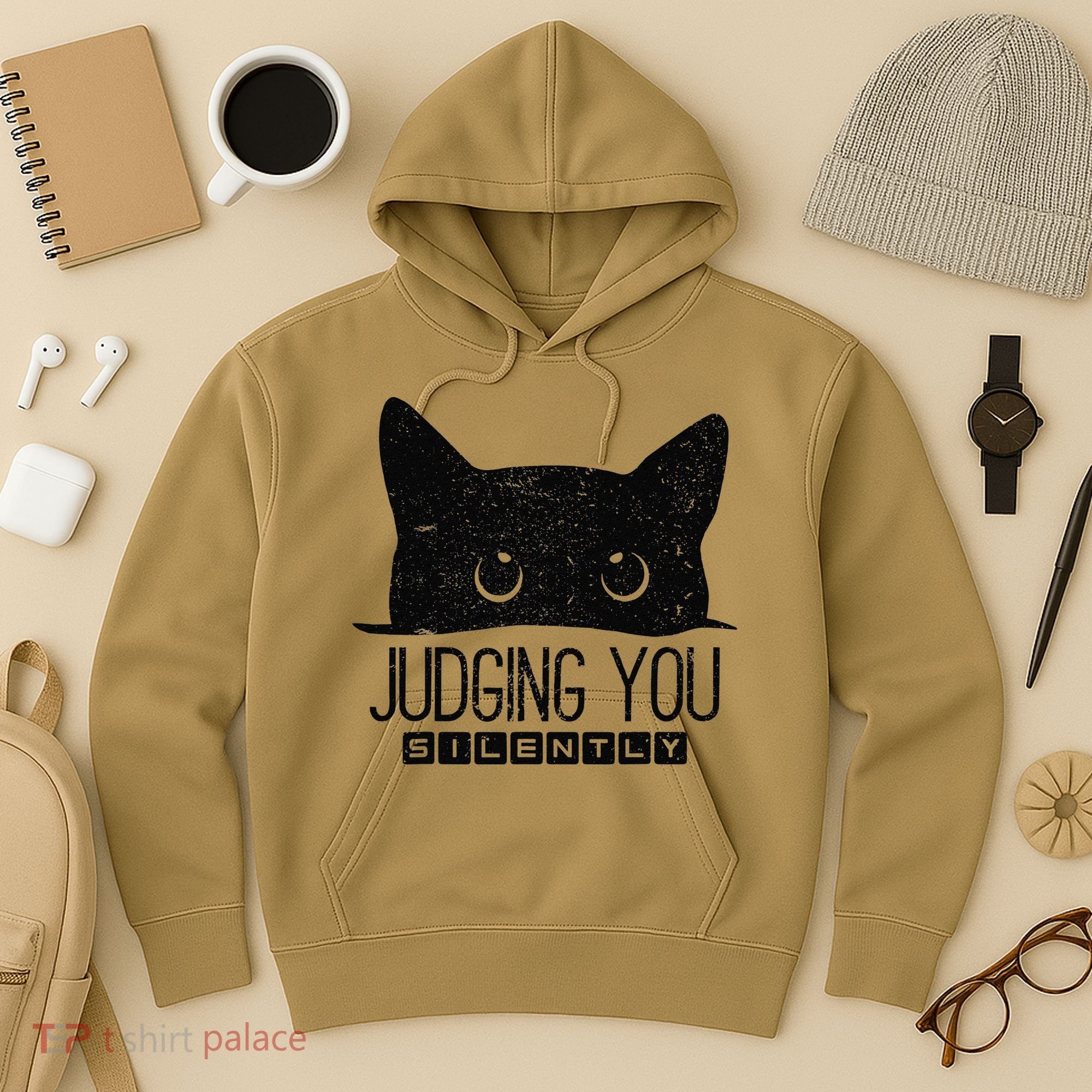Funny Black Cat Judging You Silently Sarcastic Cat Mom Gift Hoodie