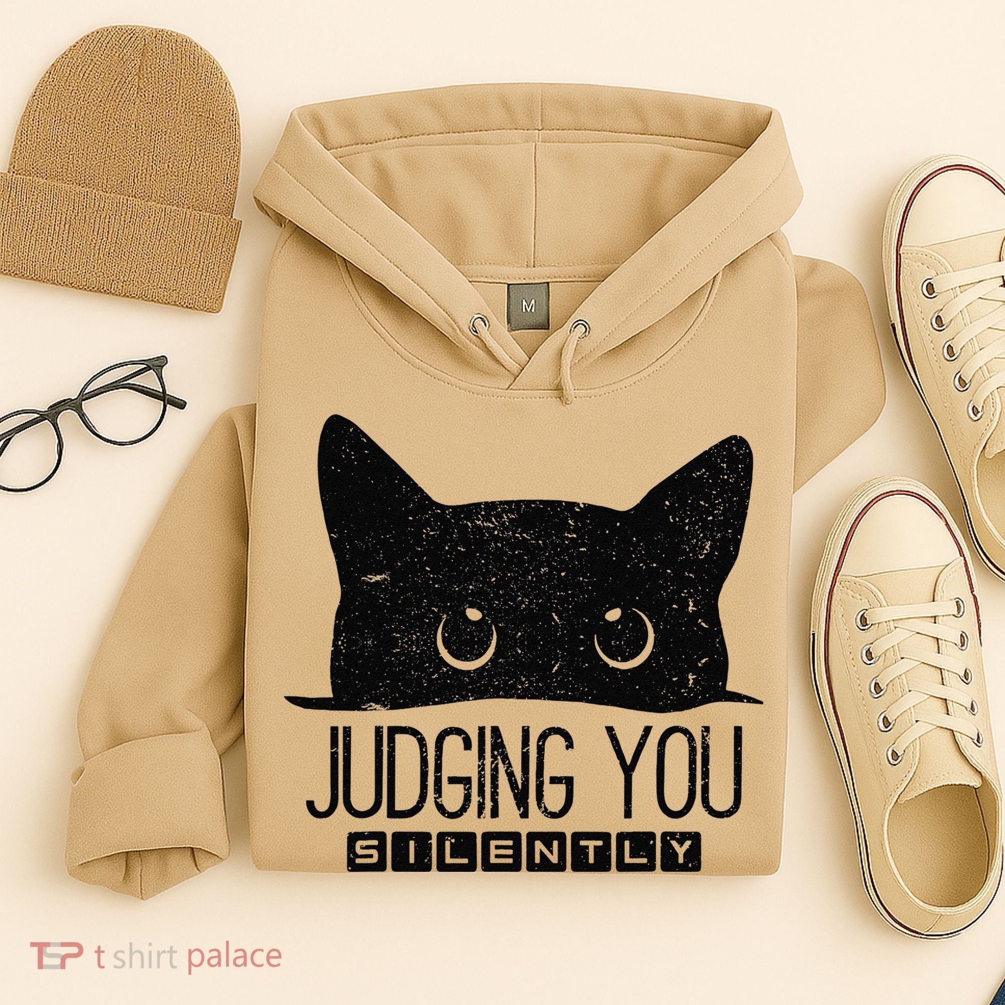 Funny Black Cat Judging You Silently Sarcastic Cat Mom Gift Hoodie