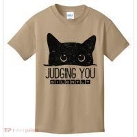 Funny Black Cat Judging You Silently Sarcastic Cat Mom Gift Kids T-Shirt thumb 0