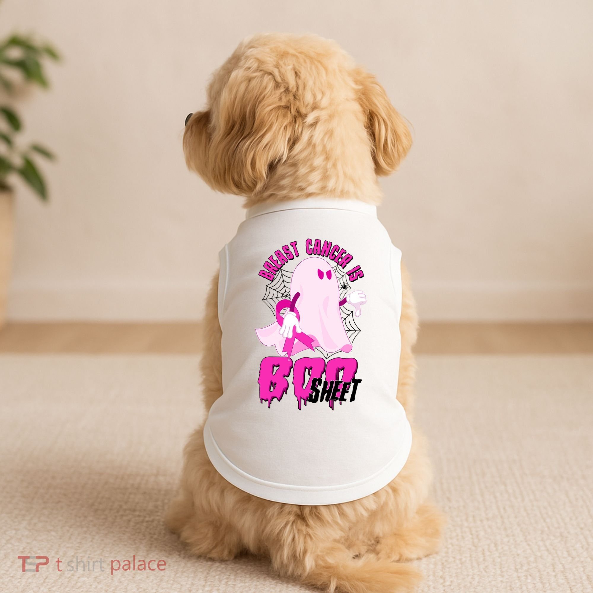 Funny Breast Cancer Is Boo Sheet Halloween Ghost Doggie Tank