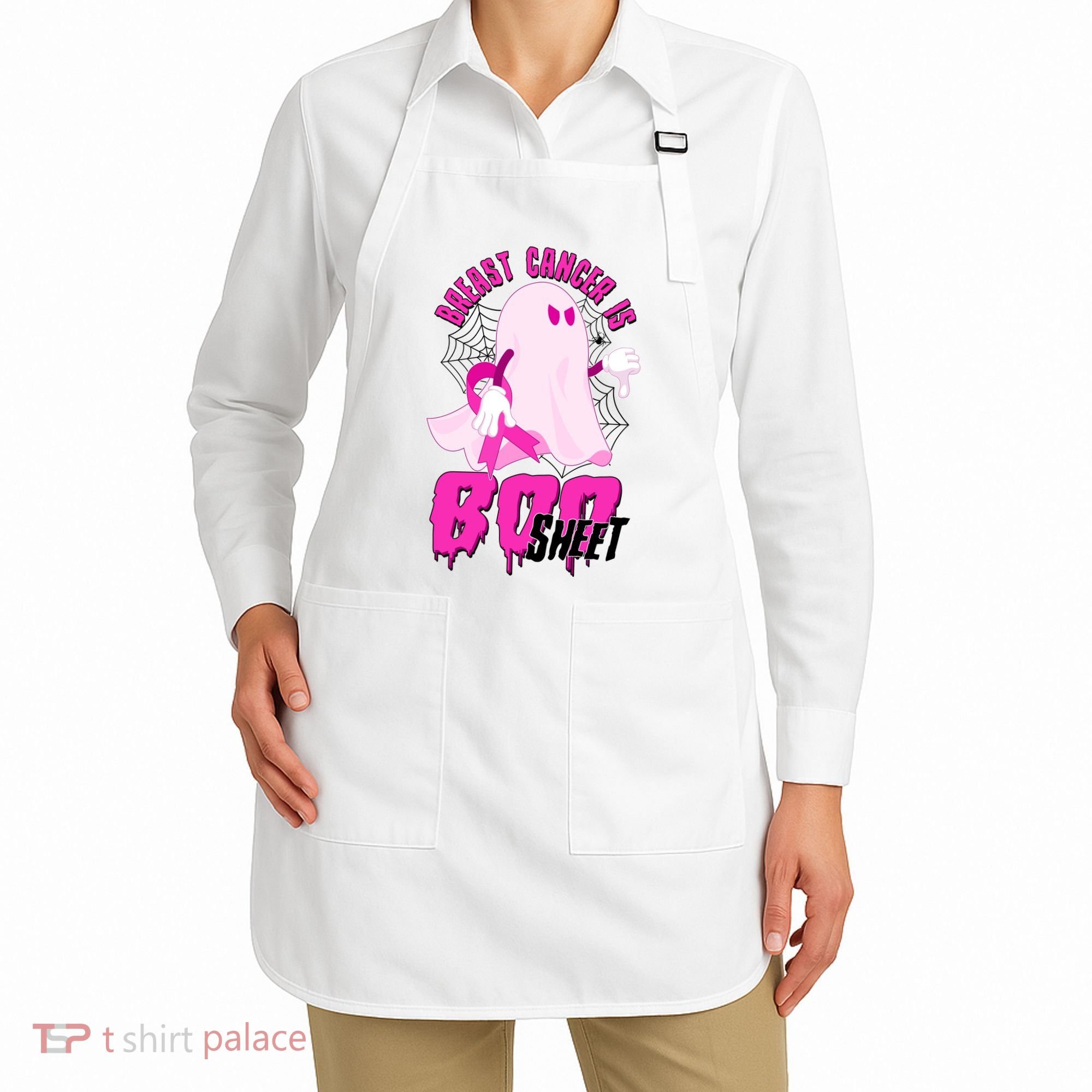 Funny Breast Cancer Is Boo Sheet Halloween Ghost Apron