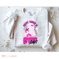 Funny Breast Cancer Is Boo Sheet Halloween Ghost Sweatshirt thumb 2
