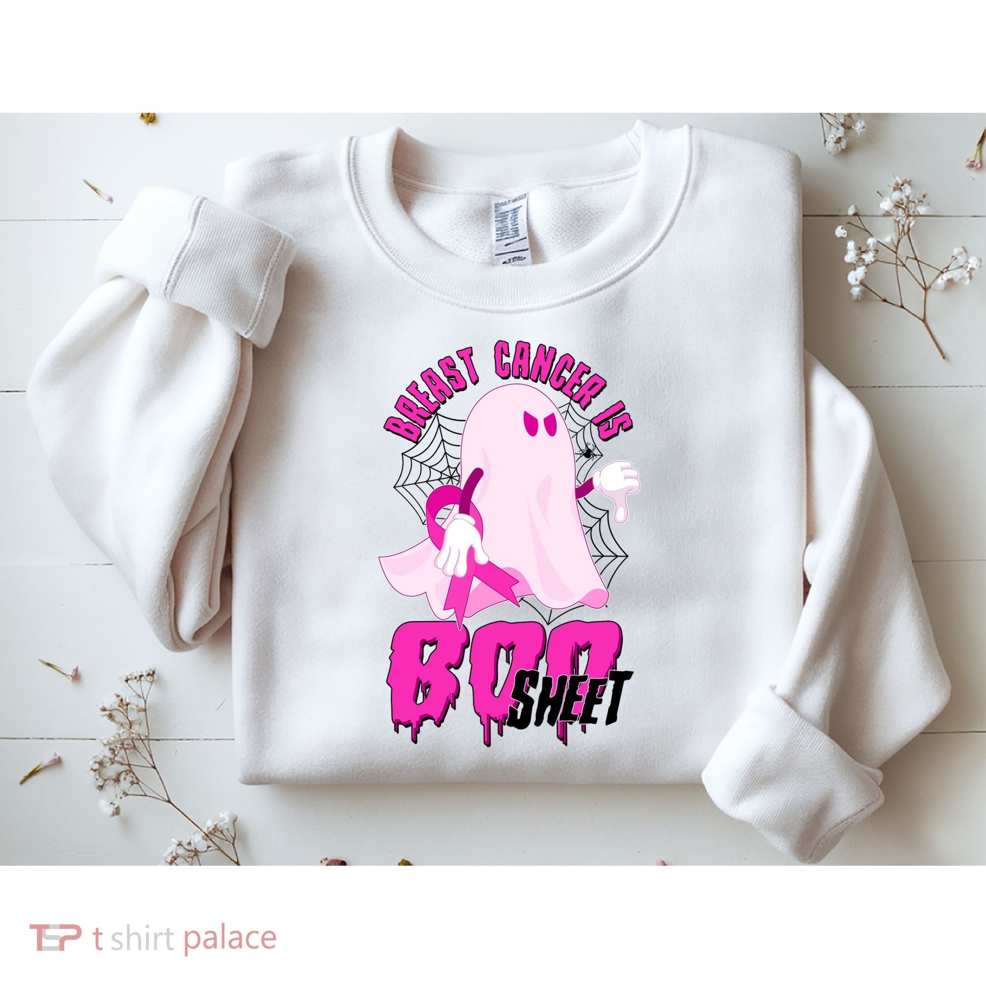 Funny Breast Cancer Is Boo Sheet Halloween Ghost Sweatshirt
