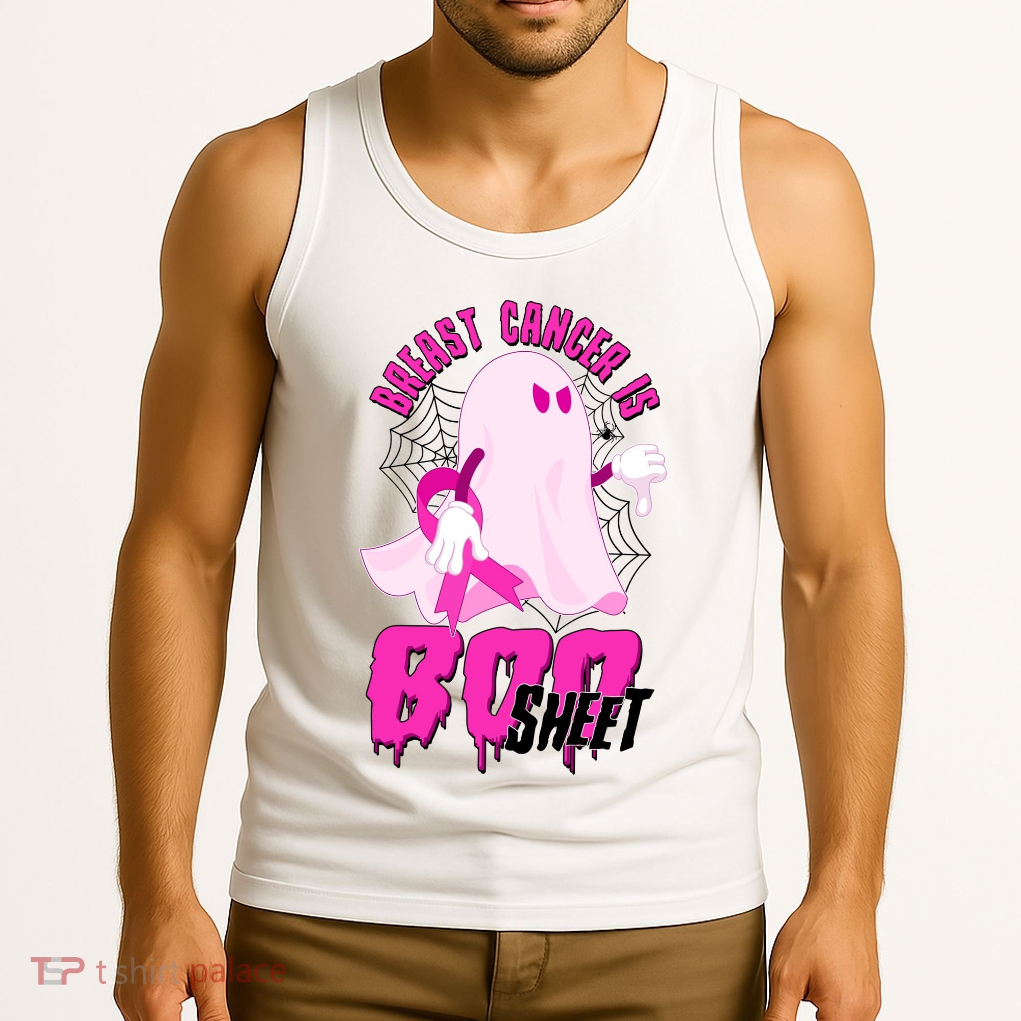 Funny Breast Cancer Is Boo Sheet Halloween Ghost Tank Top