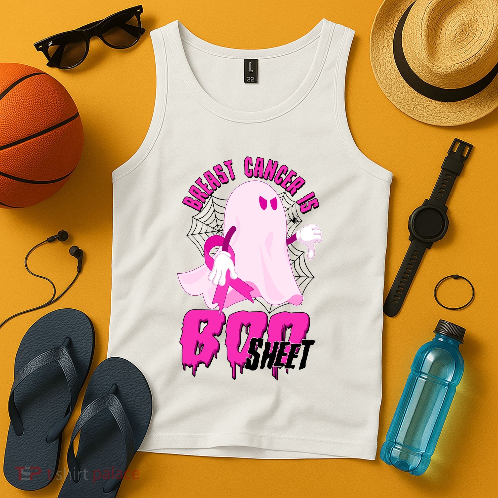 Funny Breast Cancer Is Boo Sheet Halloween Ghost Tank Top