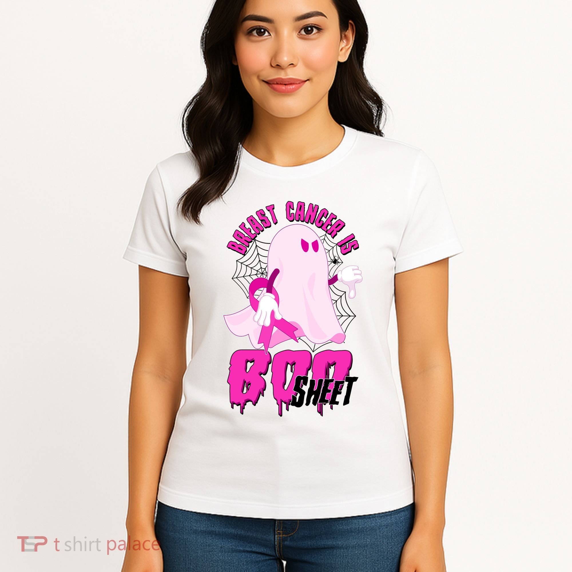 Funny Breast Cancer Is Boo Sheet Halloween Ghost Women's T-Shirt