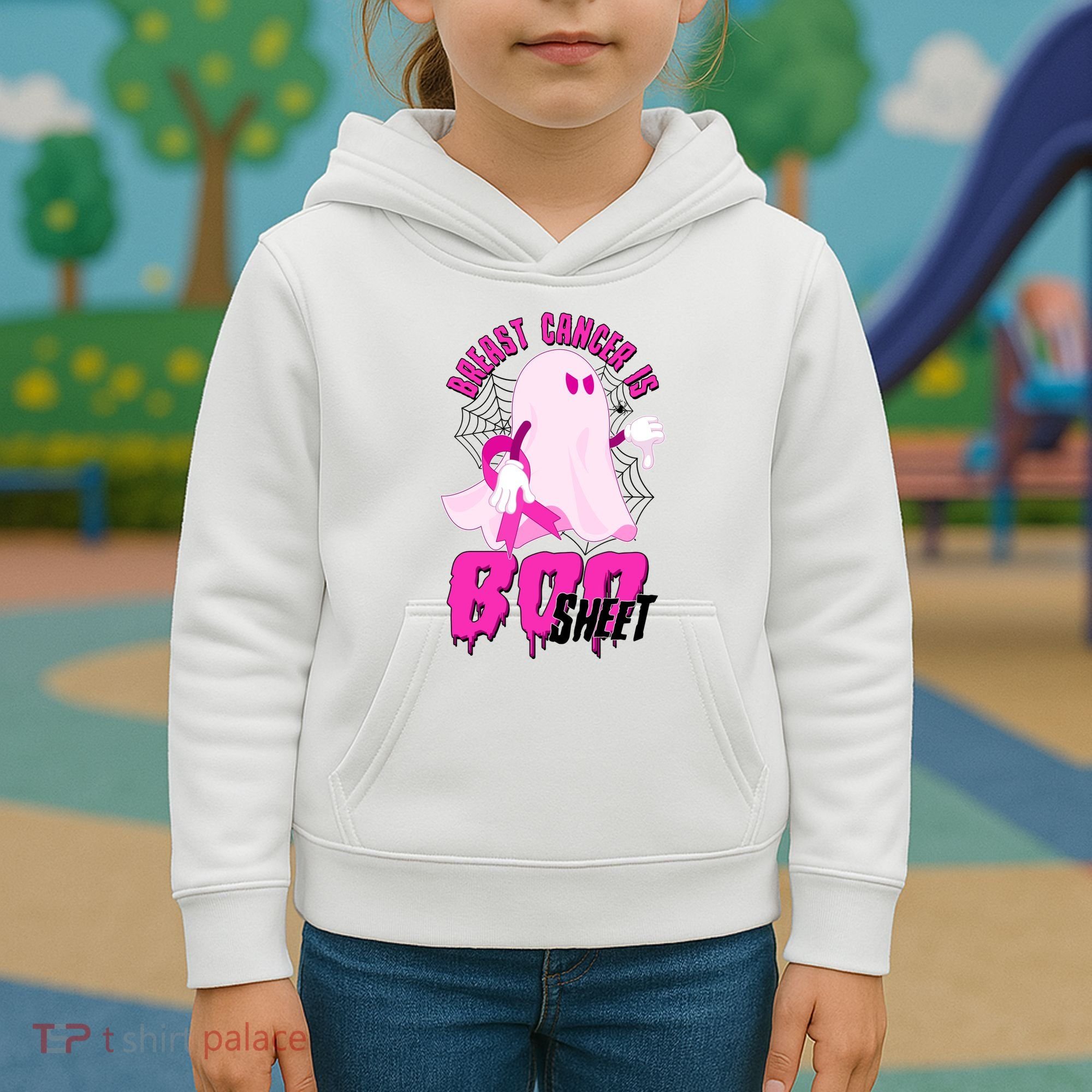 Funny Breast Cancer Is Boo Sheet Halloween Ghost Kids Hoodie