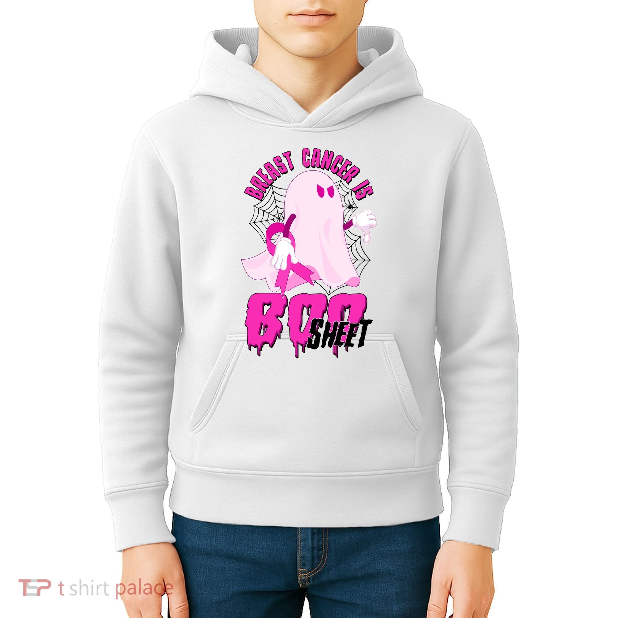 Funny Breast Cancer Is Boo Sheet Halloween Ghost Kids Hoodie
