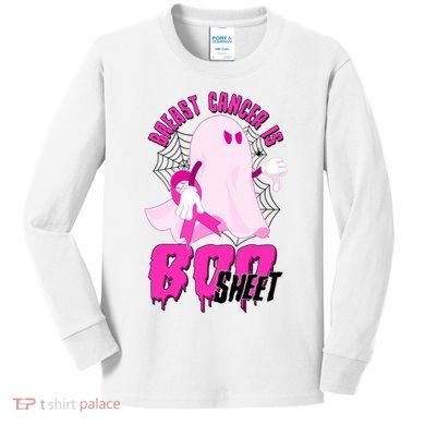 Funny Breast Cancer Is Boo Sheet Halloween Ghost Kids Long Sleeve Shirt