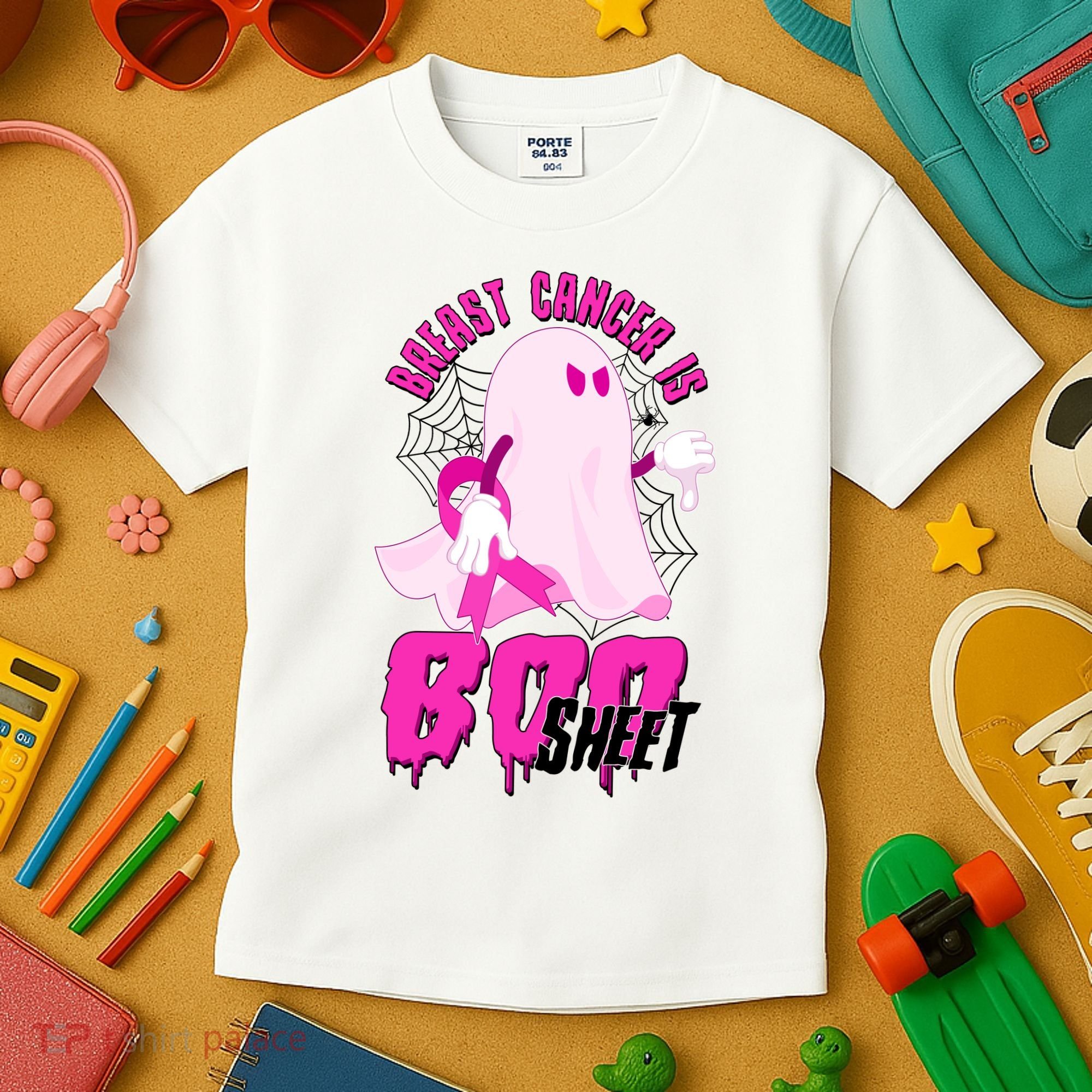 Funny Breast Cancer Is Boo Sheet Halloween Ghost Kids T-Shirt
