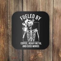 Fueled By Coffee Heavy Metal And Cuss Words Funny Coffee Coaster thumb 0