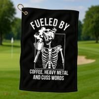 Fueled By Coffee Heavy Metal And Cuss Words Funny Coffee Golf Towel thumb 1