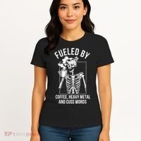 Fueled By Coffee Heavy Metal And Cuss Words Funny Coffee Women's T-Shirt thumb 4