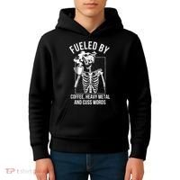 Fueled By Coffee Heavy Metal And Cuss Words Funny Coffee Kids Hoodie thumb 4