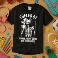 Fueled By Coffee Heavy Metal And Cuss Words Funny Coffee Kids T-Shirt thumb 3
