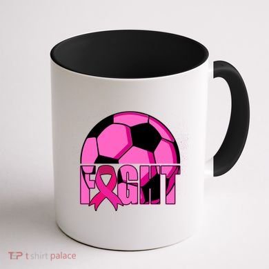 Fight Breast Cancer Soccer Coffee Mug back