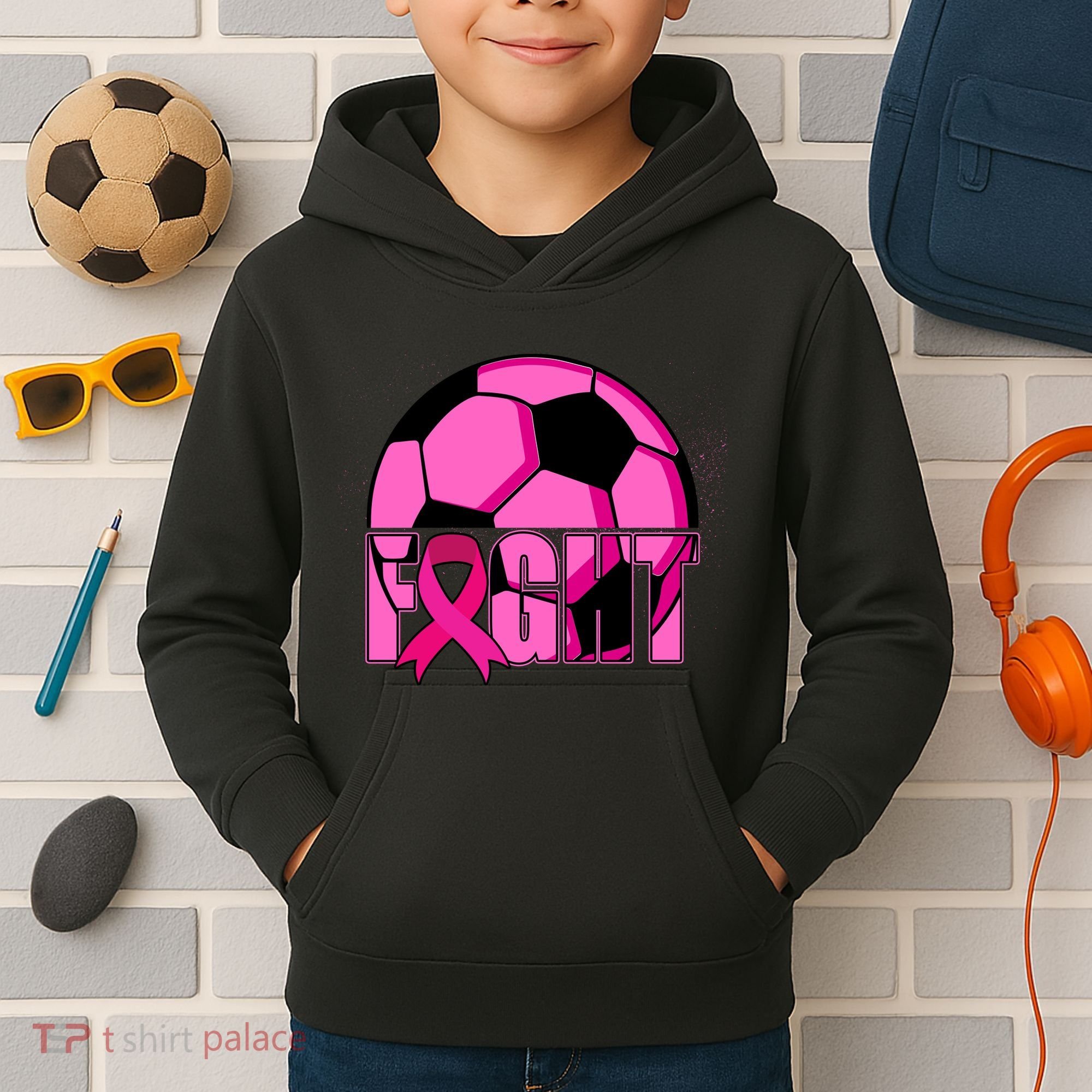 Fight Breast Cancer Soccer Kids Hoodie