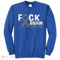 Fuck Brain Cancer Brain Tumor Gray Ribbon Gift Sweatshirt thumb 0