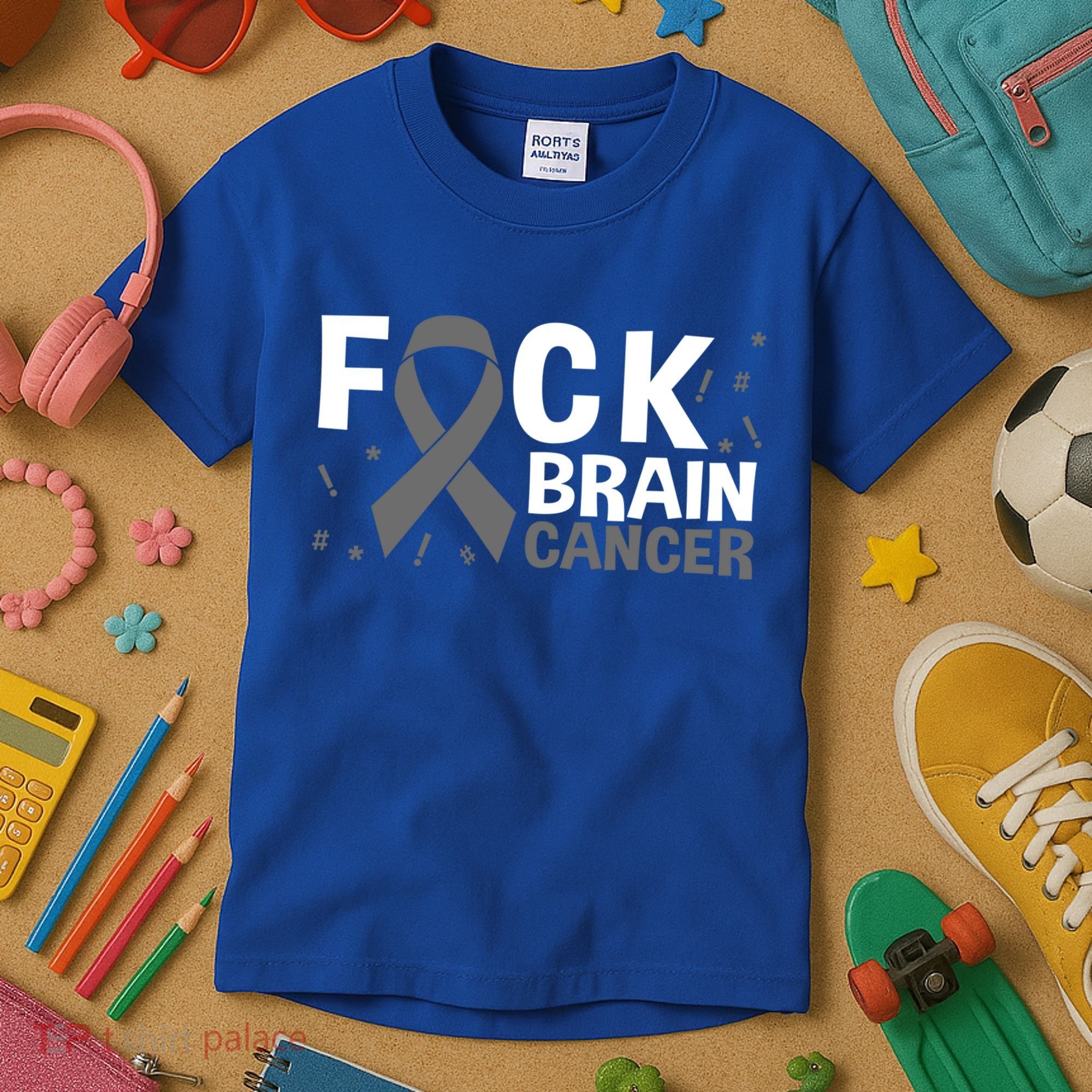 Fuck Brain Cancer Brain Tumor Gray Ribbon Gift Kids T-Shirt