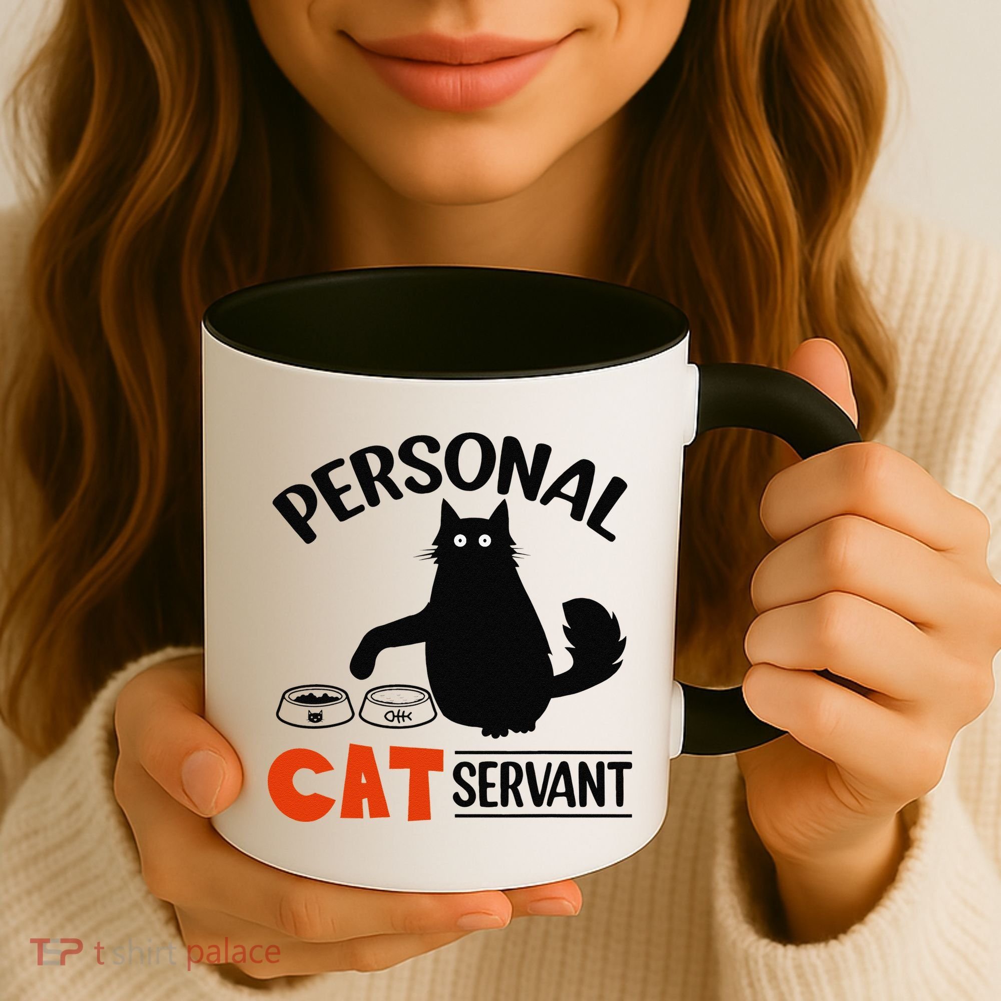 Funny Black Cat Personal Cat Servant Coffee Mug