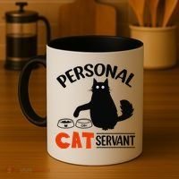 Funny Black Cat Personal Cat Servant Coffee Mug thumb 4