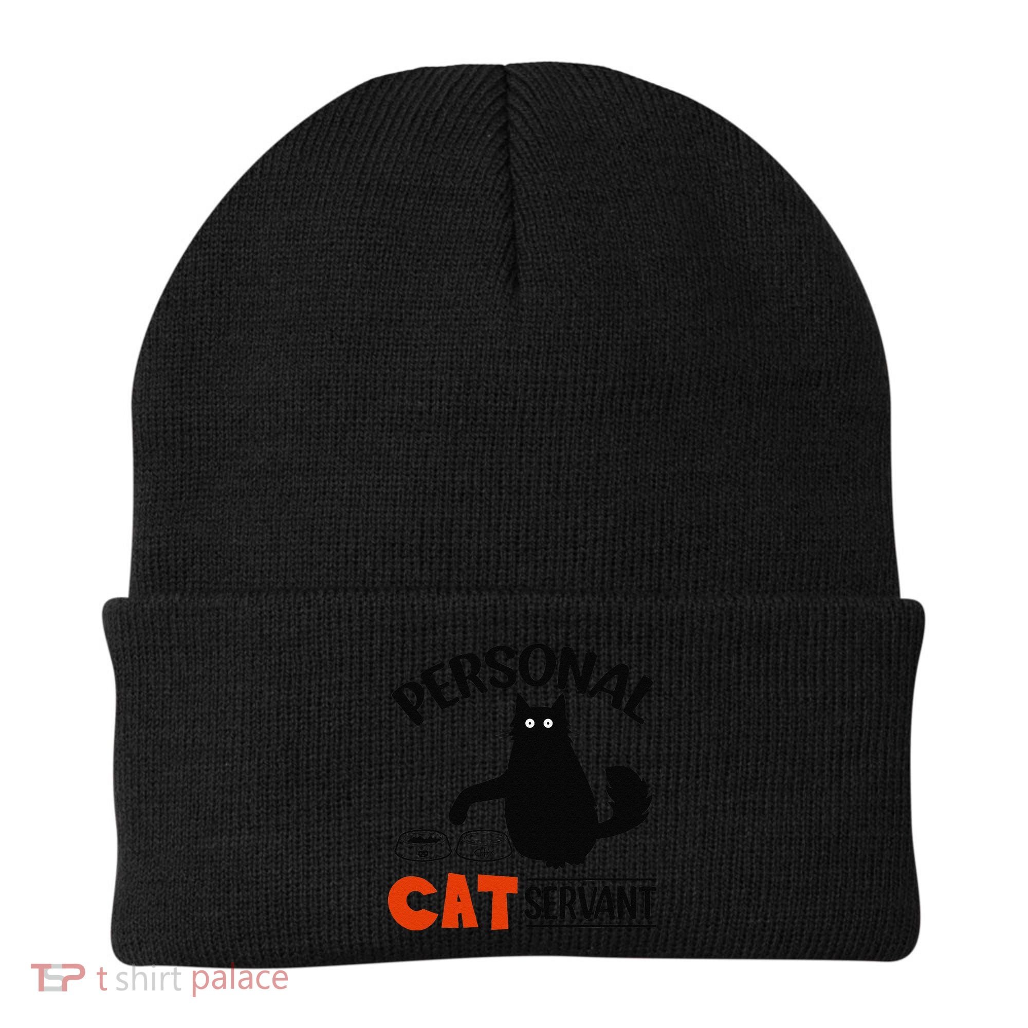Funny Black Cat Personal Cat Servant Beanie