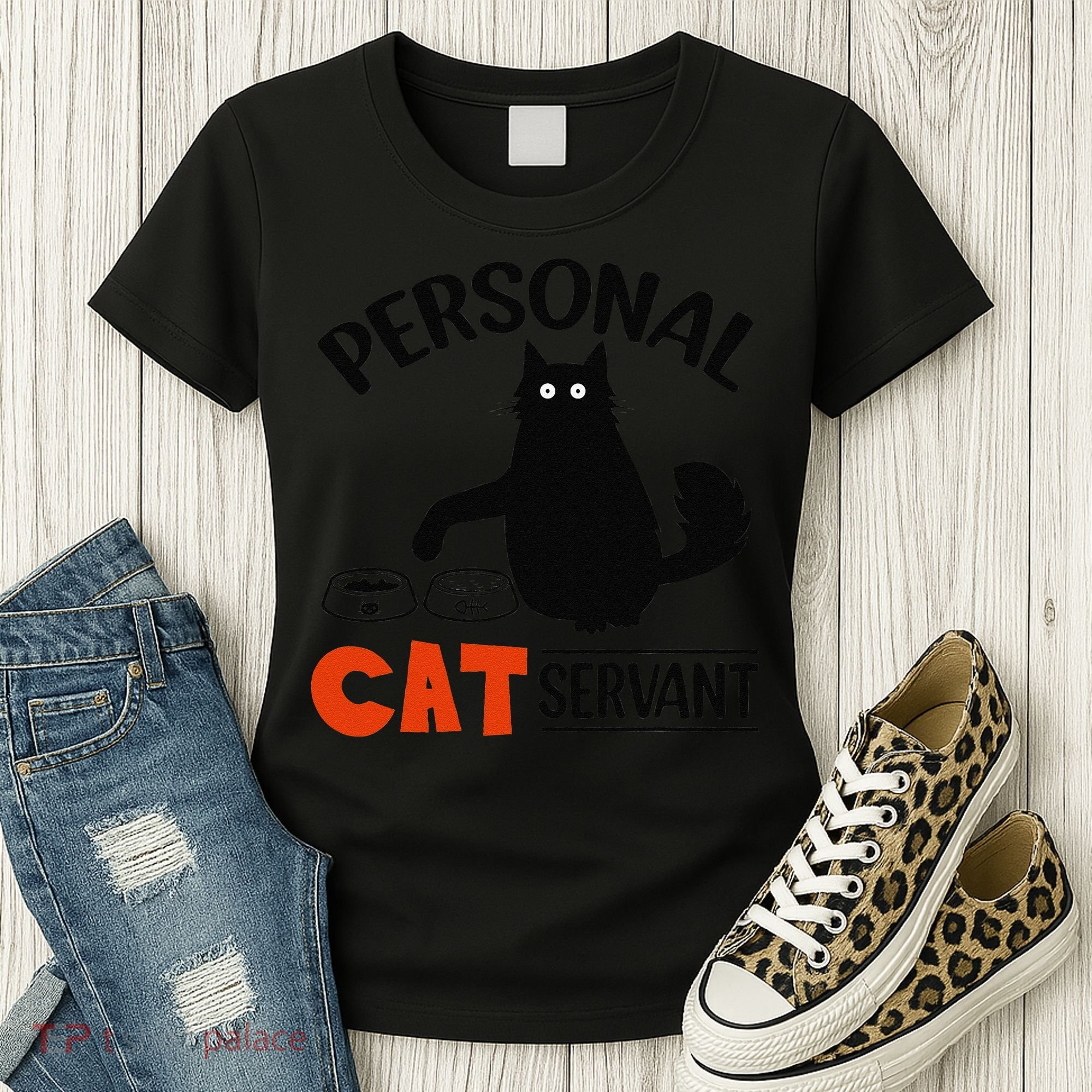 Funny Black Cat Personal Cat Servant Women's T-Shirt