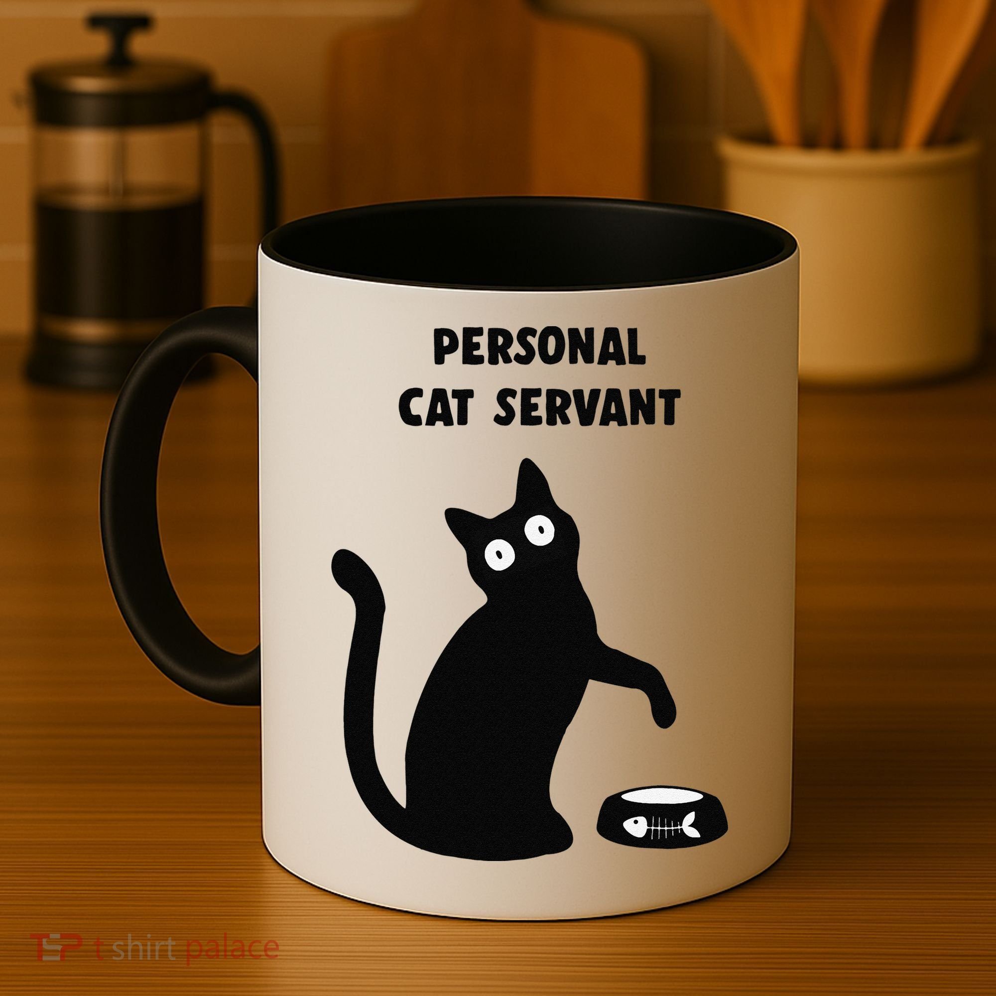 Funny Black Cat Personal Cat Servant Cat Lover Gift Coffee Mug