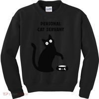 Funny Black Cat Personal Cat Servant Cat Lover Gift Kids Sweatshirt thumb 0