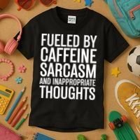 Fueled By Caffeine Sarcasm And Inappropriate Thoughts Kids T-Shirt thumb 3