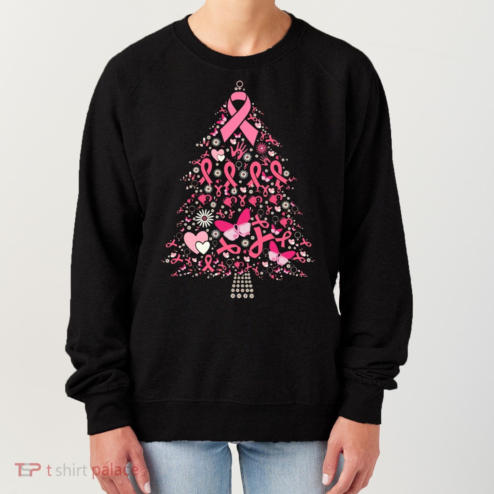 Funny Breast Cancer Awareness Christmas Tree Xmas Pink Women's Sweatshirt