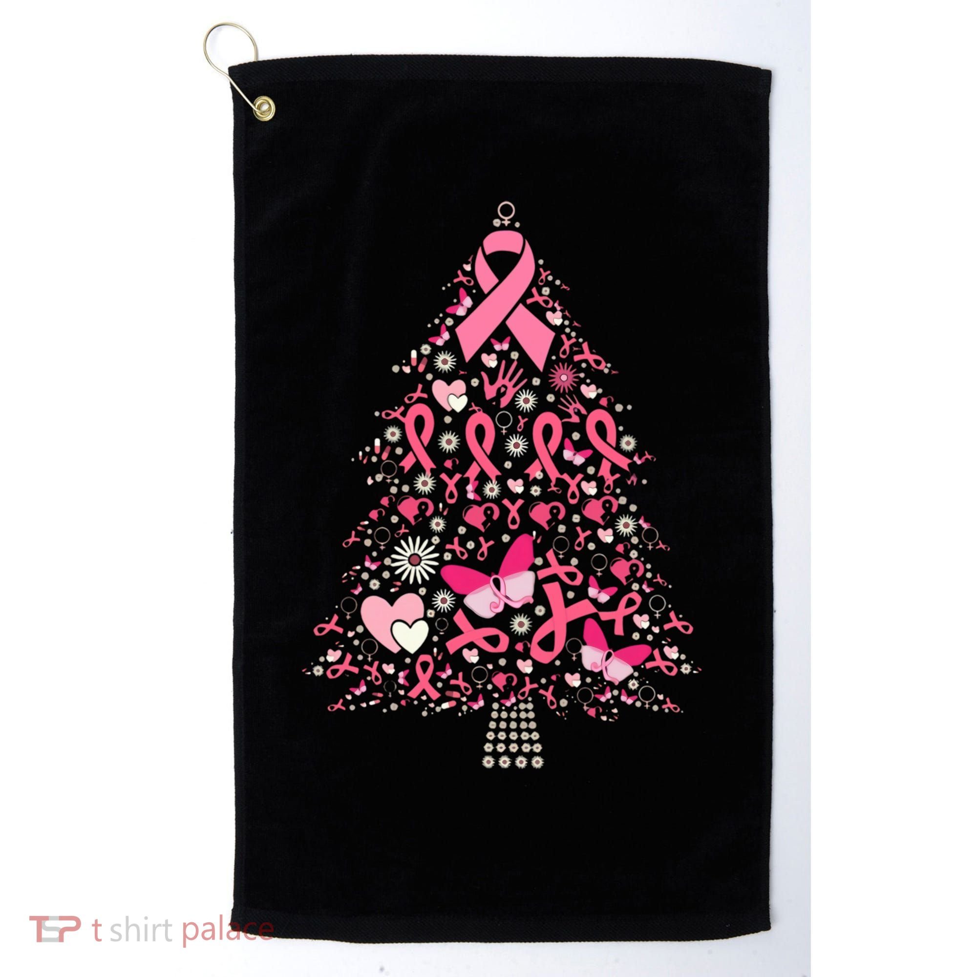 Funny Breast Cancer Awareness Christmas Tree Xmas Pink Golf Towel
