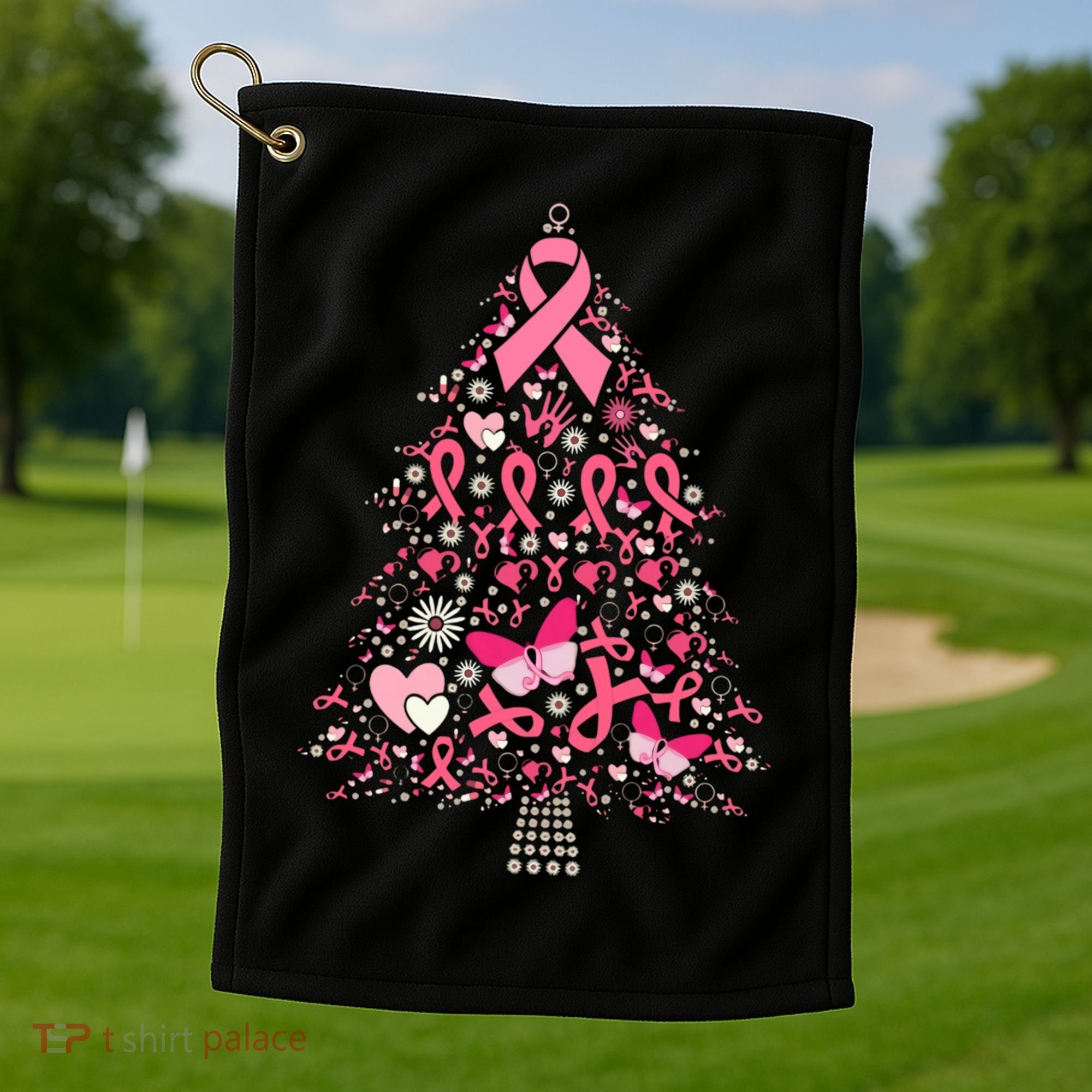 Funny Breast Cancer Awareness Christmas Tree Xmas Pink Golf Towel
