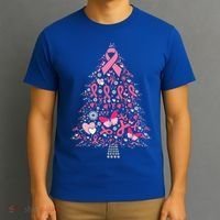 Funny Breast Cancer Awareness Christmas Tree Xmas Pink T-Shirt thumb 3