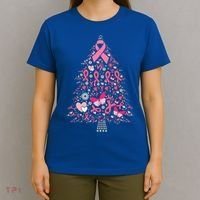 Funny Breast Cancer Awareness Christmas Tree Xmas Pink T-Shirt thumb 4