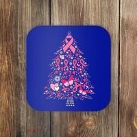 Funny Breast Cancer Awareness Christmas Tree Xmas Pink Coaster thumb 0
