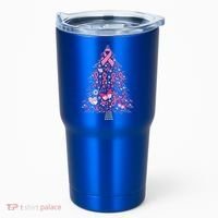 Funny Breast Cancer Awareness Christmas Tree Xmas Pink Tumbler thumb 0