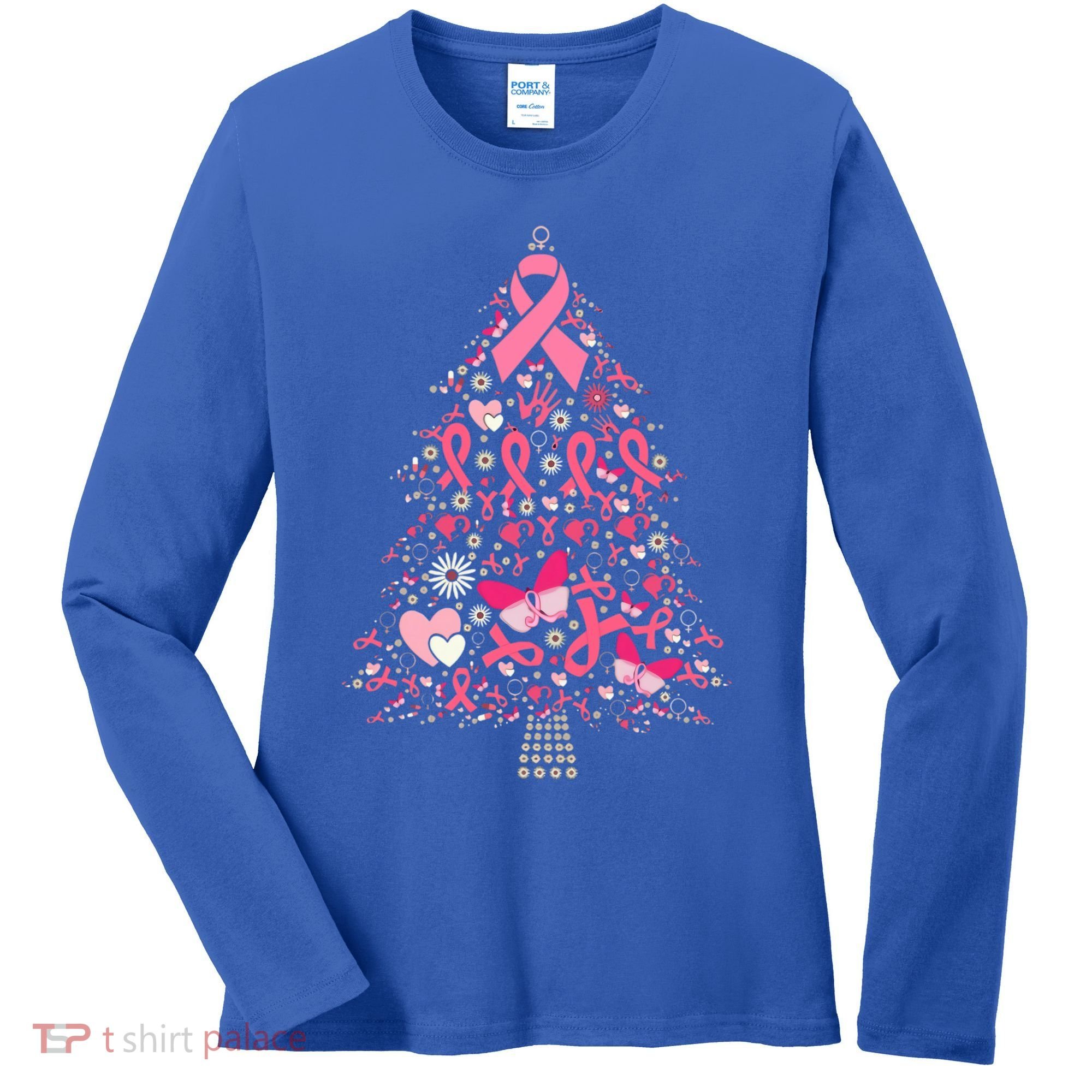 Funny Breast Cancer Awareness Christmas Tree Xmas Pink Women's Long Sleeve Shirt