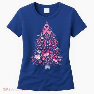 Funny Breast Cancer Awareness Christmas Tree Xmas Pink Women's T-Shirt