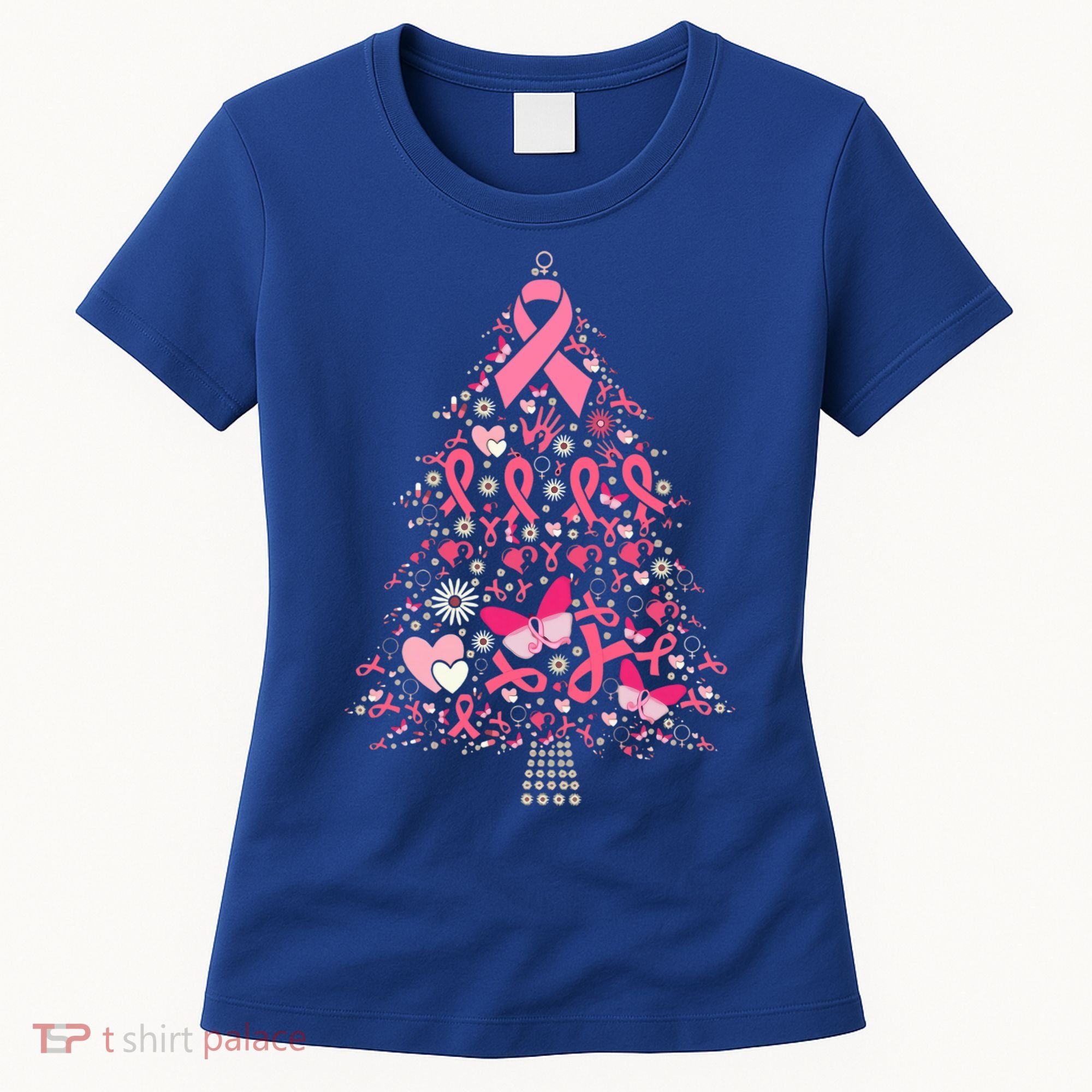 Funny Breast Cancer Awareness Christmas Tree Xmas Pink Women's T-Shirt