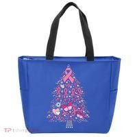 Funny Breast Cancer Awareness Christmas Tree Xmas Pink Tote Bag thumb 0