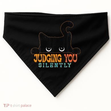 Funny Black Cat Judging You Silently Sarcastic Cat USA-Made Doggie Bandana