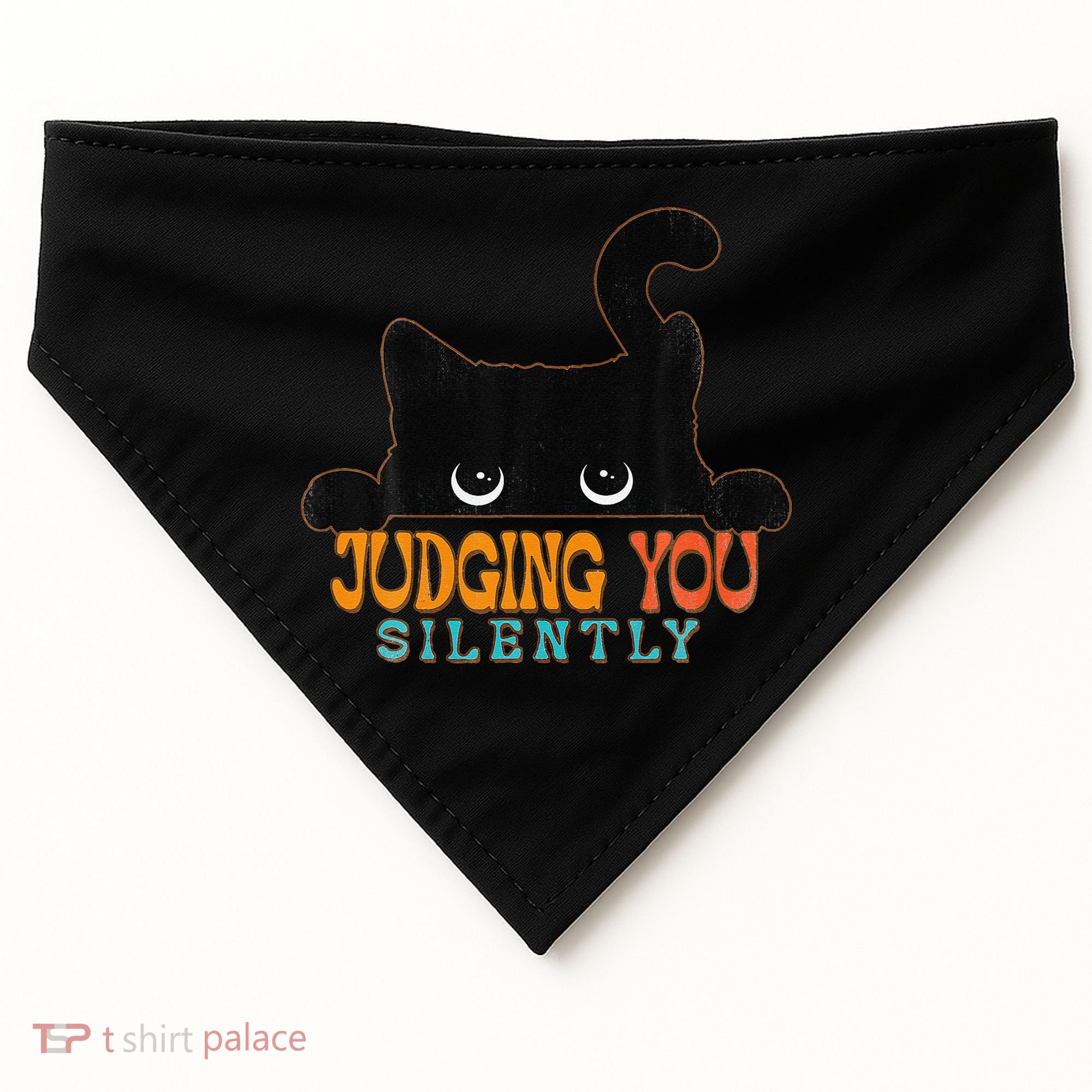 Funny Black Cat Judging You Silently Sarcastic Cat USA-Made Doggie Bandana