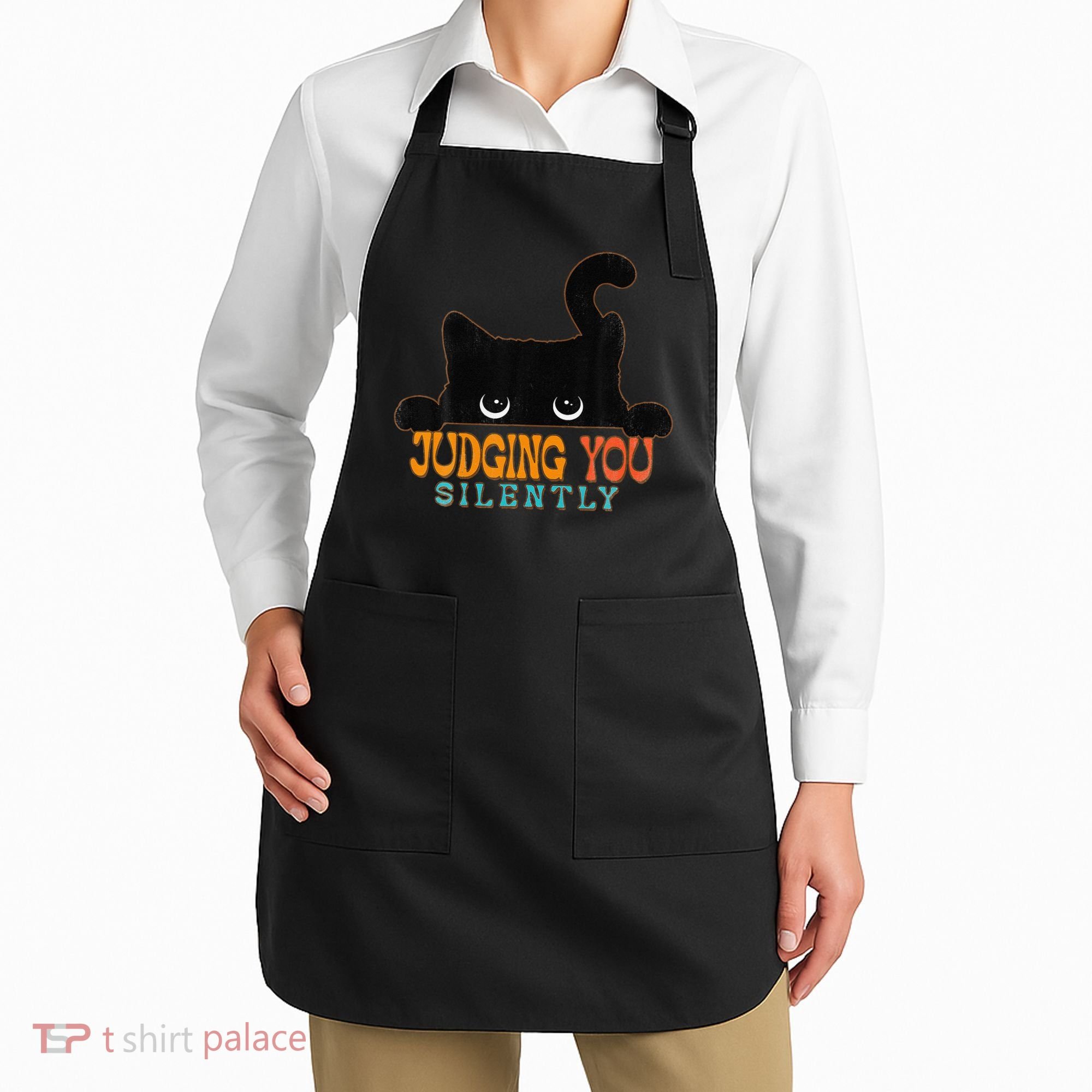 Funny Black Cat Judging You Silently Sarcastic Cat Apron