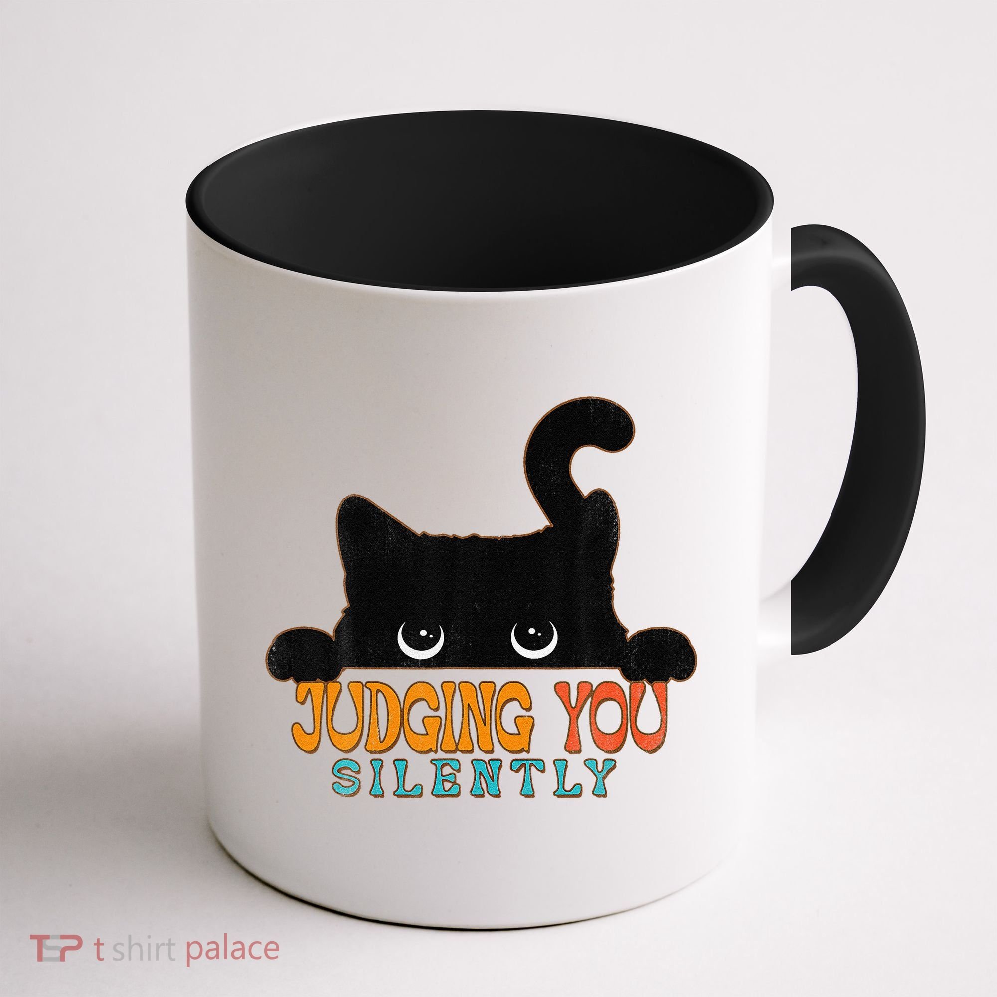Funny Black Cat Judging You Silently Sarcastic Cat Coffee Mug