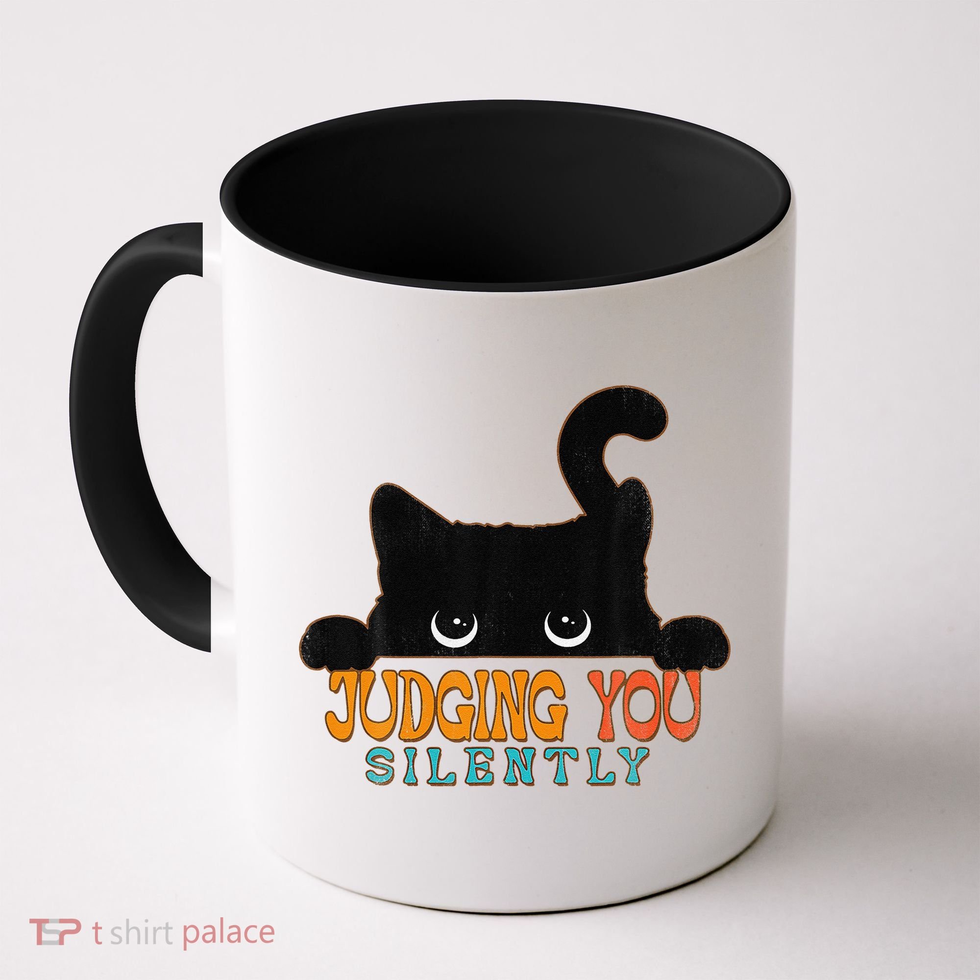 Funny Black Cat Judging You Silently Sarcastic Cat Coffee Mug