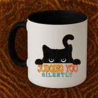 Funny Black Cat Judging You Silently Sarcastic Cat Coffee Mug thumb 2
