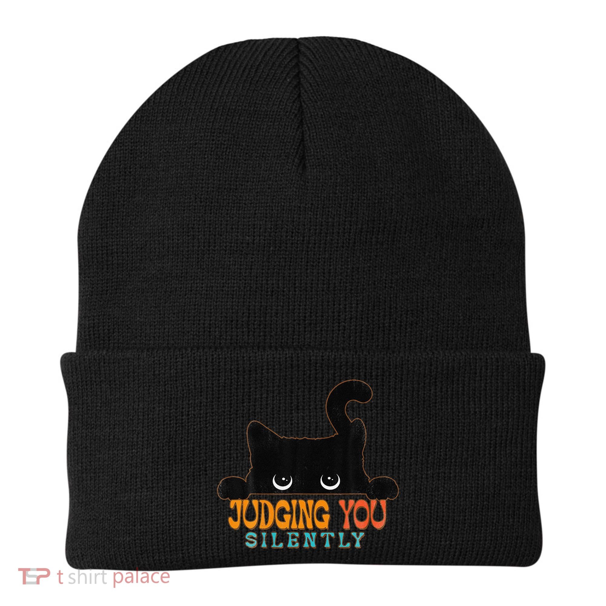 Funny Black Cat Judging You Silently Sarcastic Cat Beanie