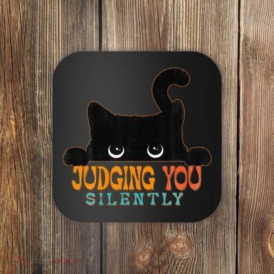 Funny Black Cat Judging You Silently Sarcastic Cat Coaster