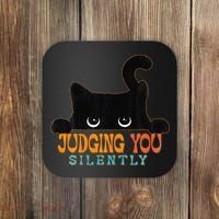 Funny Black Cat Judging You Silently Sarcastic Cat Coaster thumb 0